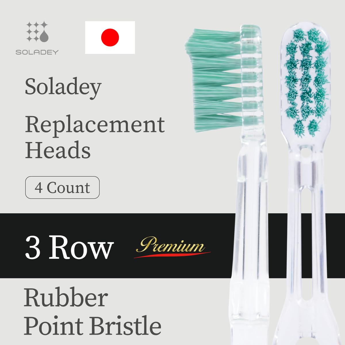 Replacement Brush Heads Refill, 4 Count -3 Row Rubber Point Bristle, Silver Ions