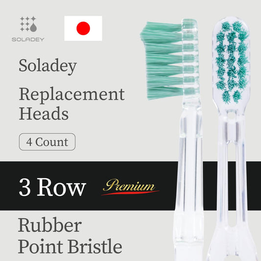 Replacement Brush Heads Refill, 4 Count -3 Row Rubber Point Bristle, Silver Ions