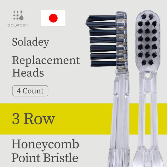 Replacement Brush Heads Refill, 4 Count -3 Row Honeycomb Point Bristle, Binchotan Charcoal and Silver Ions