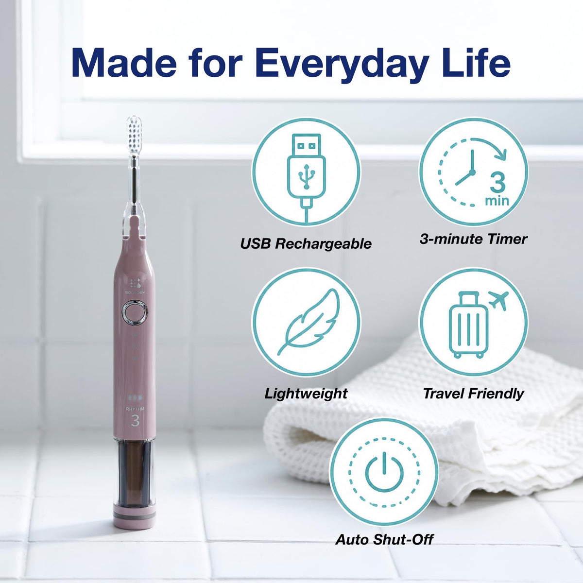 Soladey Rhythm3, Ionic Power Electric Toothbrush, Piano Black